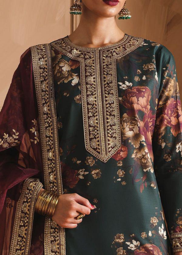 Humjoili Silk Embroidered 3 Piece | HJ100