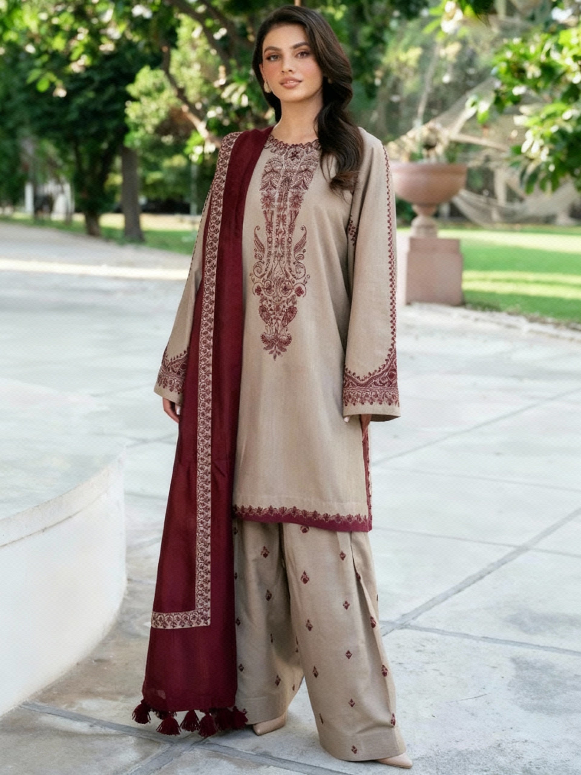 Baroque Dhanak Embroidered 3 Piece | BQ113