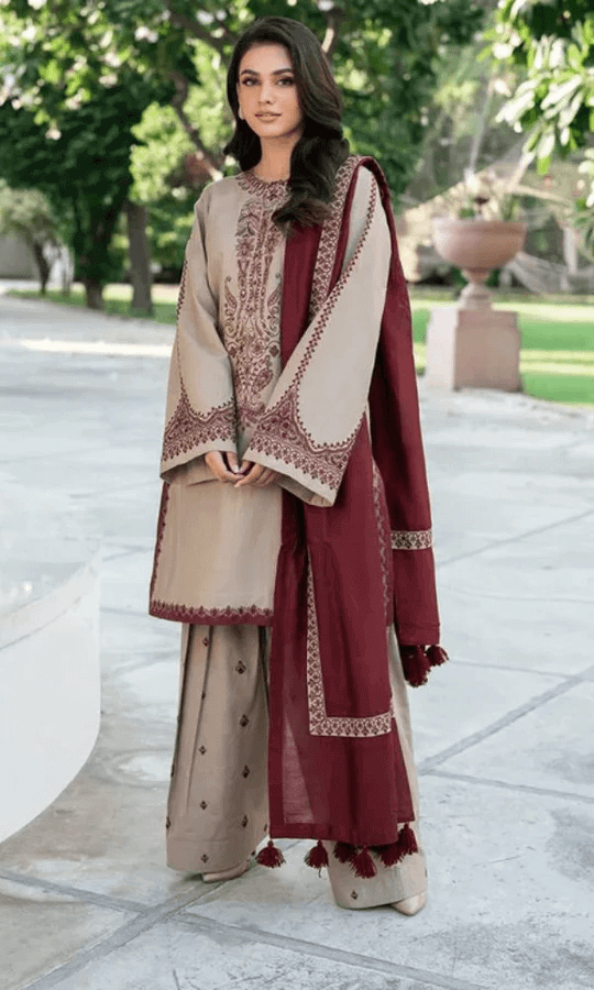 Baroque Dhanak Embroidered 3 Piece | BQ113