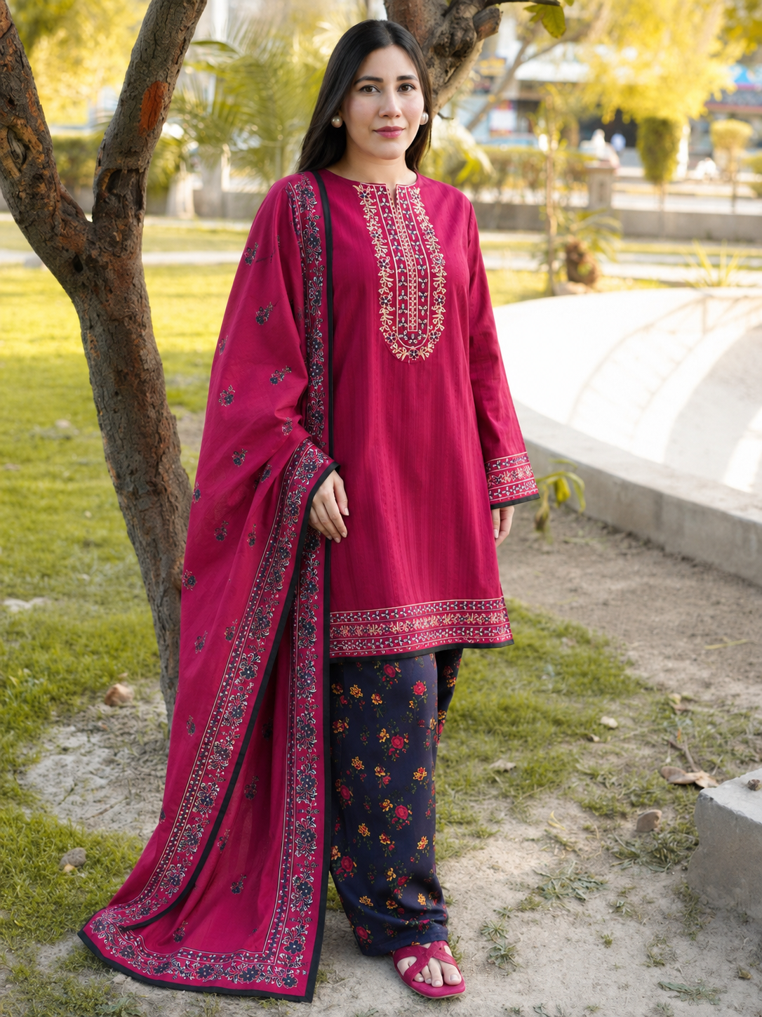 Aneela's Dhanak Embroidered 3 Piece | AN602