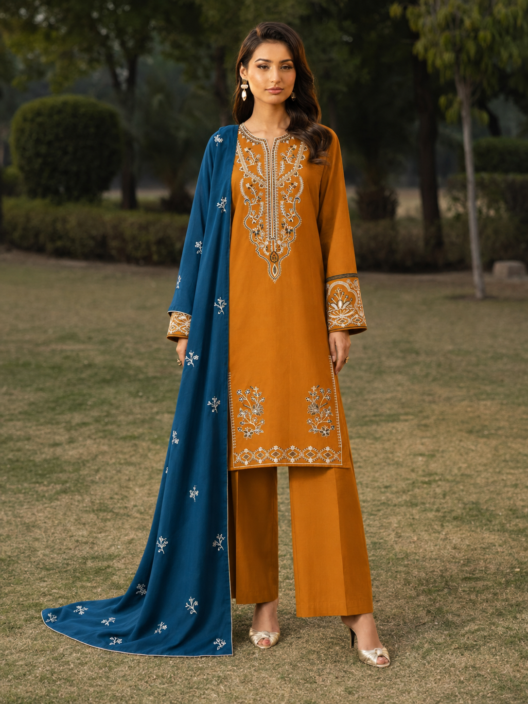 Pashmire Dhanak Embroidered 3 Piece | PE401