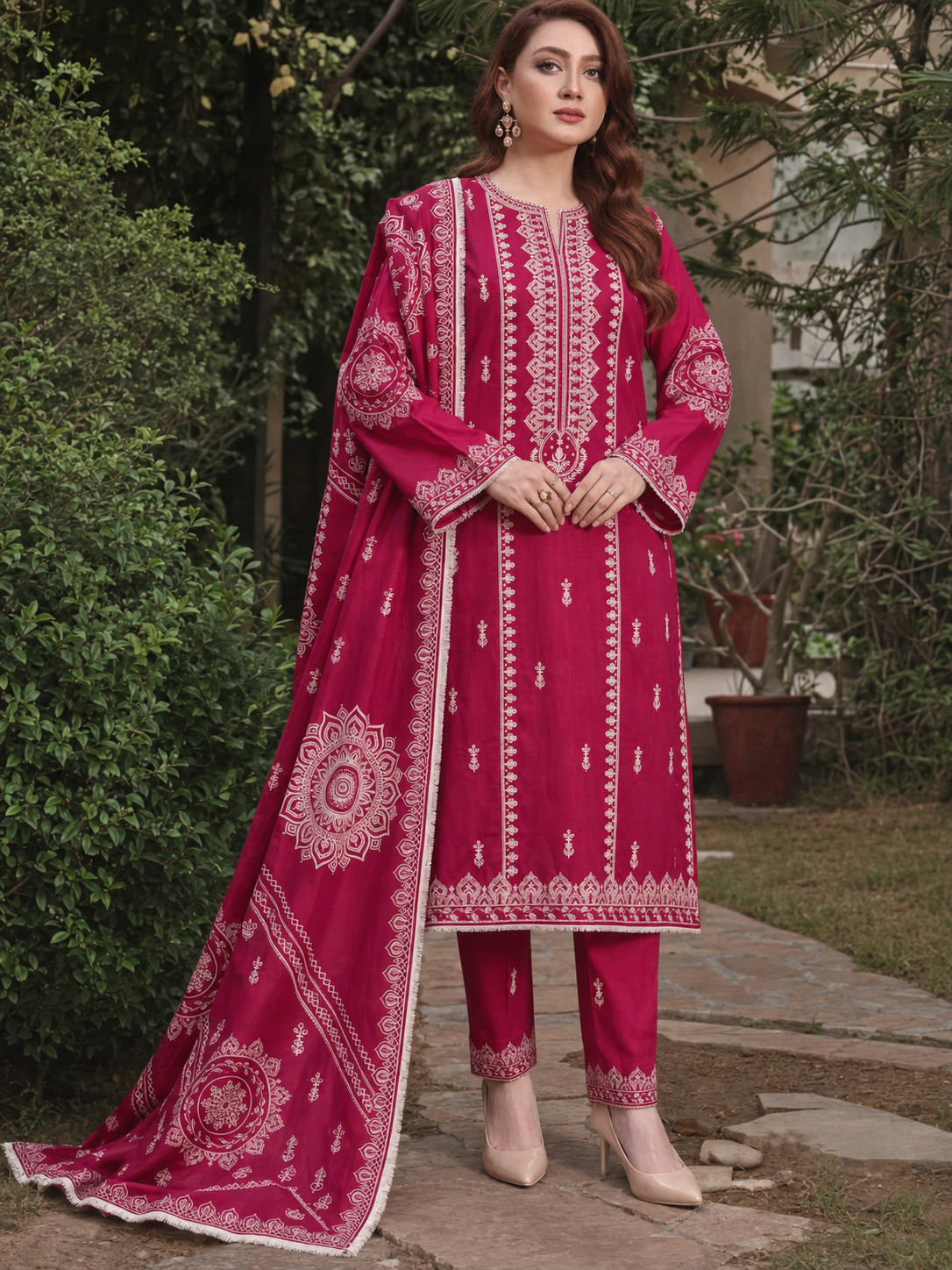 Aneela's Dhanak Embroidered 3 Piece | AN603