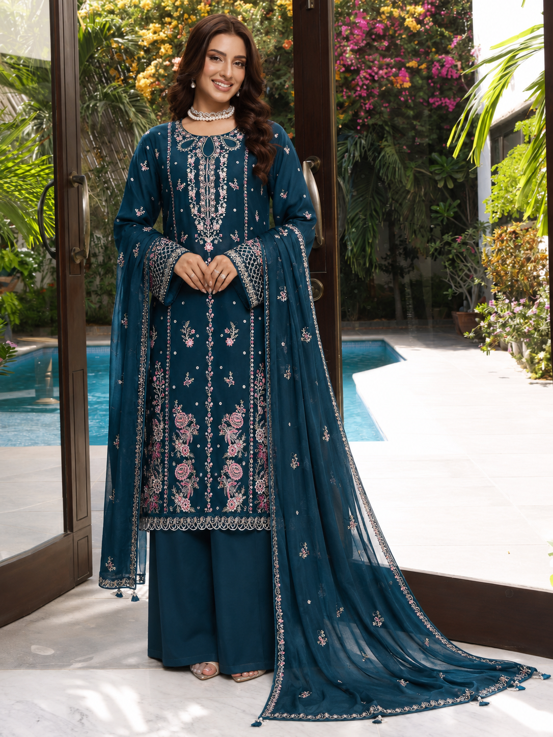 Aneela's Dhanak Embroidered 3 Piece | AN604