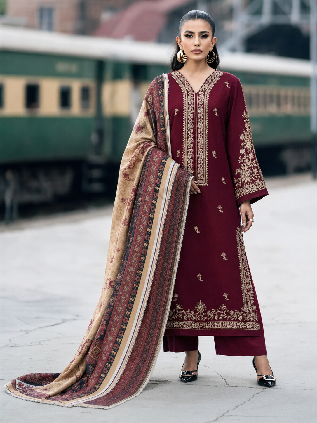 Izel Dhanak Embroidered 3 Piece | ZL102