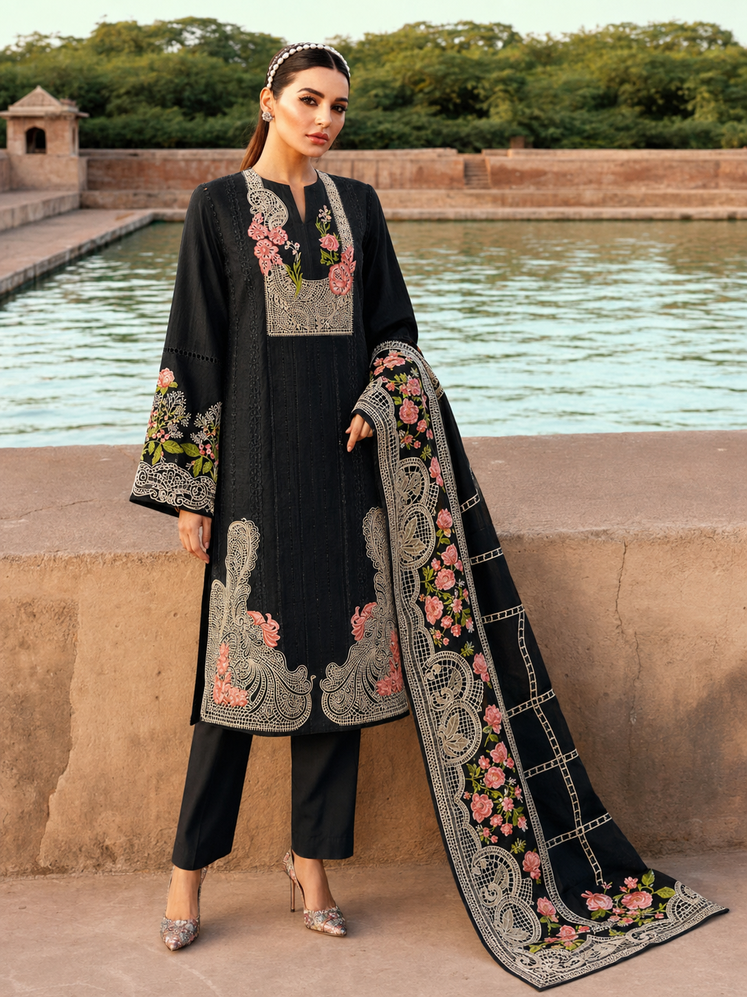 Crimson Dhanak Embroidered 3 Piece | CN301