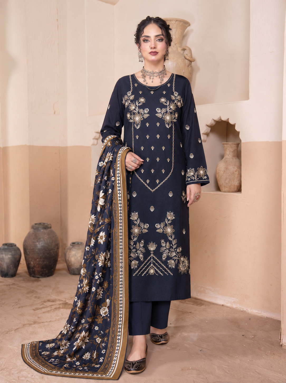 Asling Dhanak Embroidered 3 Piece | AG302