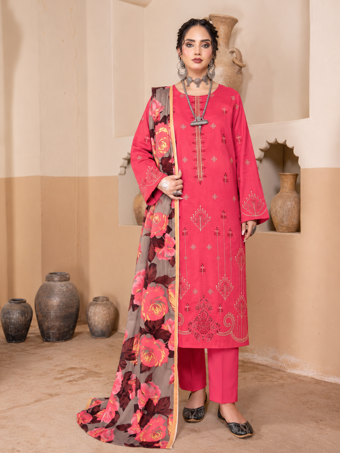 Asling Dhanak Embroidered 3 Piece | AG303