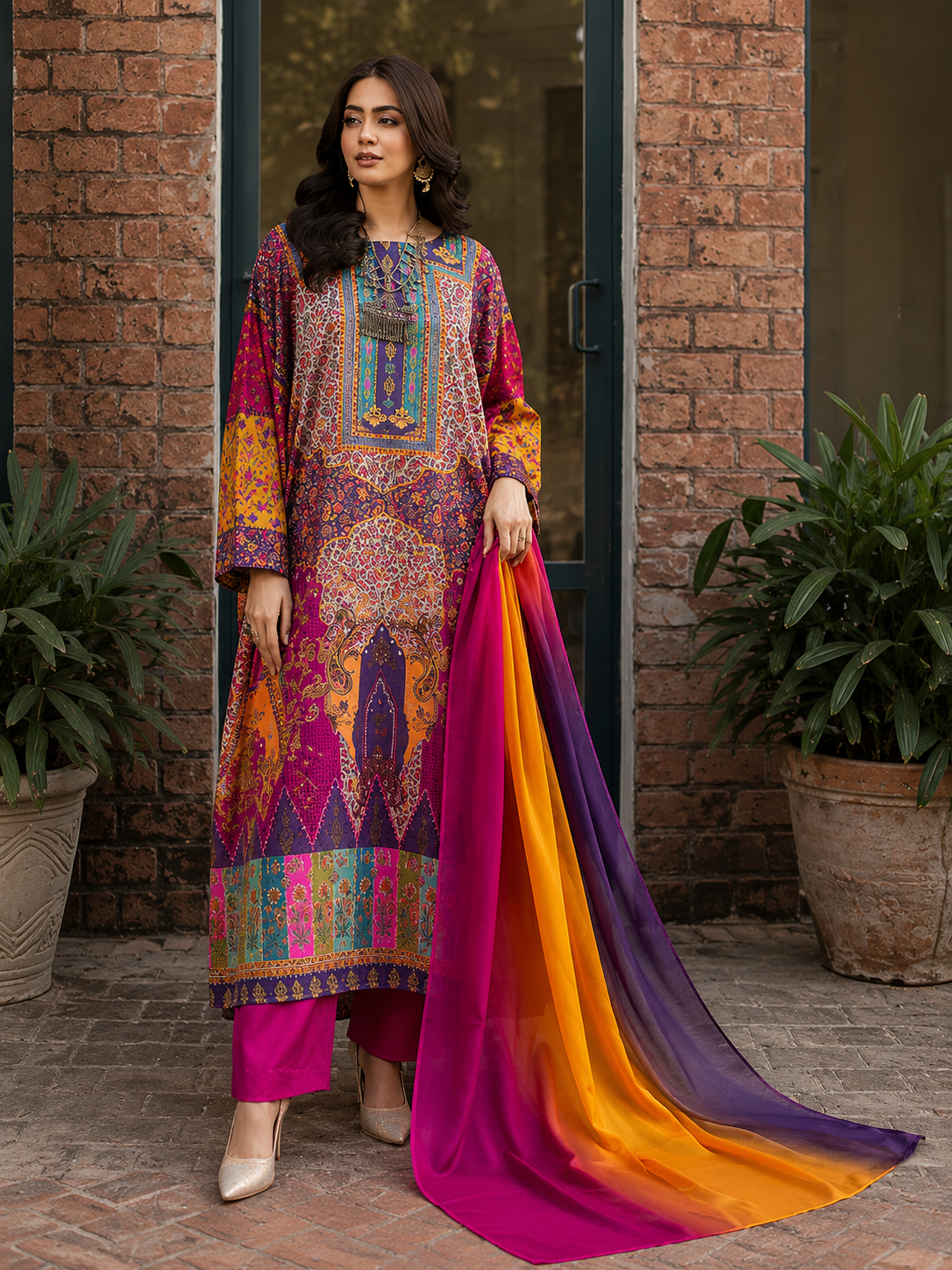 Maria B Silk Digital Printed 3 Piece | MB243