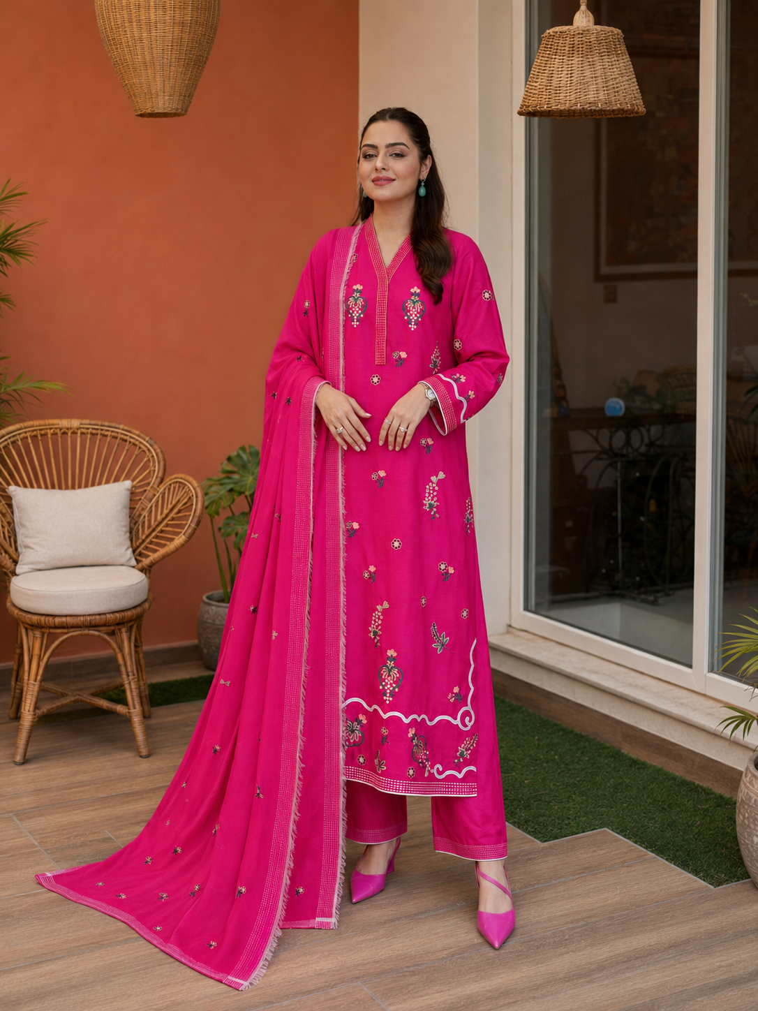 Aneela Viscose & Silk Embroidered 3 Piece | AN156