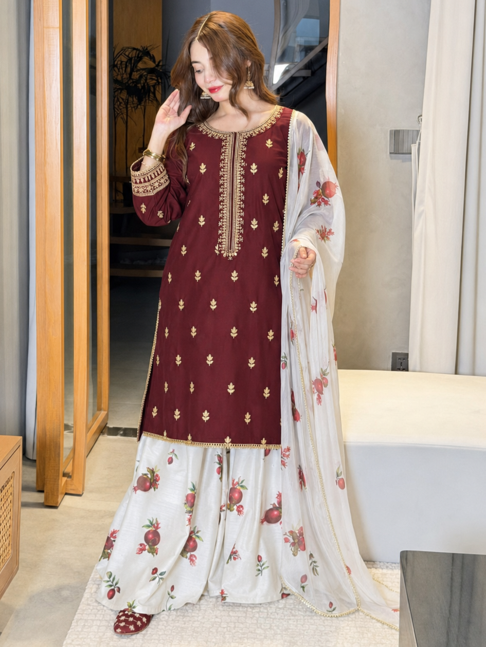 Zara Silk Embroidered 3 Piece | ZR721