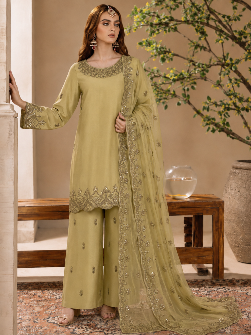 Pashmire Silk Embroidered 3 Piece | PE101