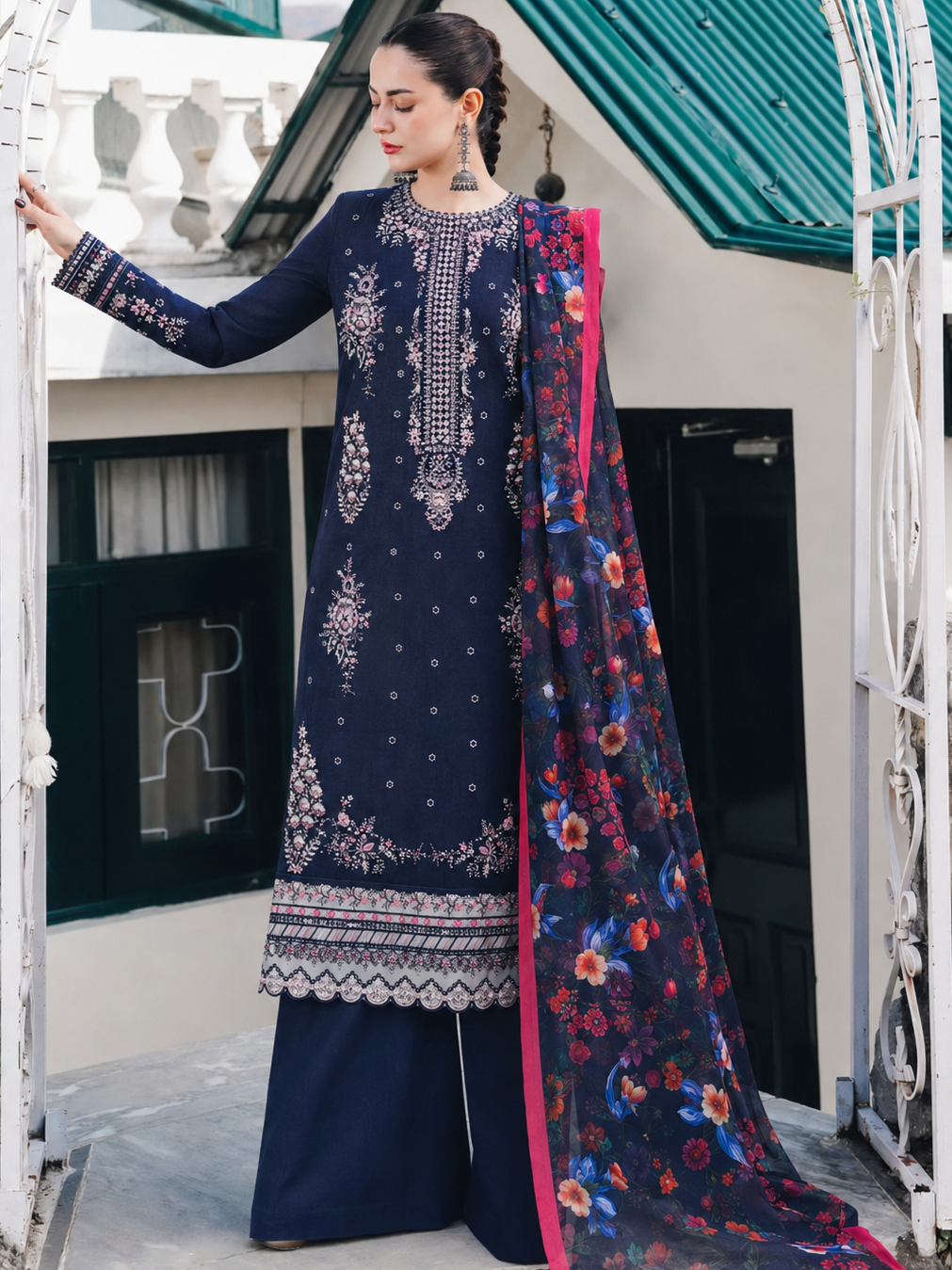 Hussain Rehar Lawn Embroidered 3 Piece | HR104