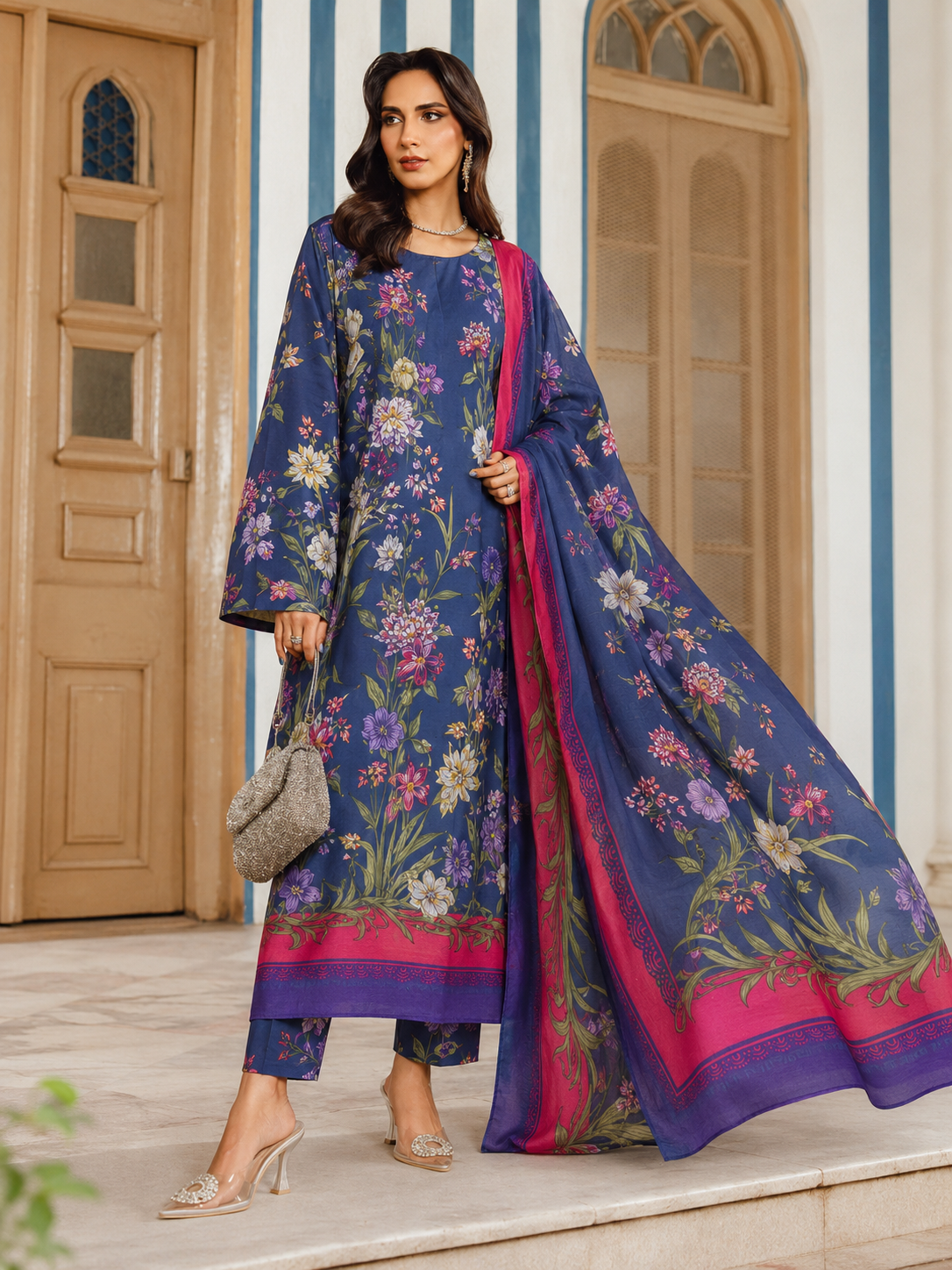 Maria B Lawn Digital Printed 3 Piece | MB198