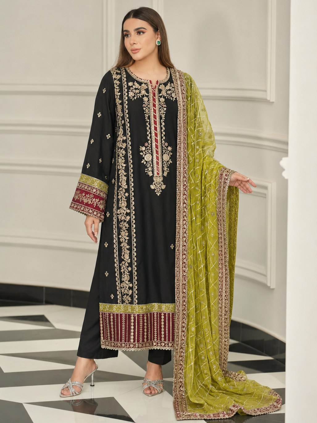 Aneela Lawn Embroidered 3 Piece | AN178