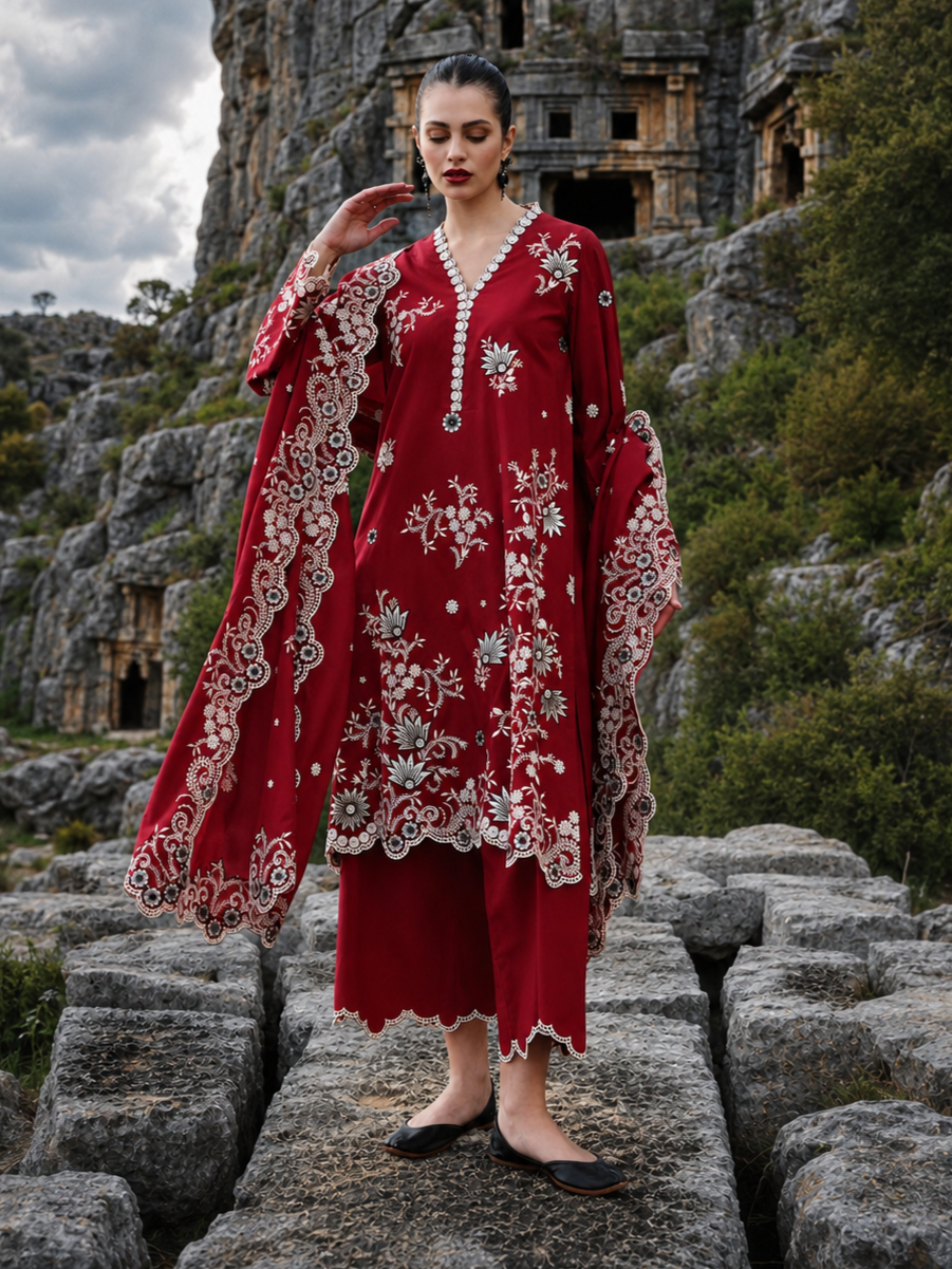 Maria B Dhanak Embroidered 3 Piece | BM303