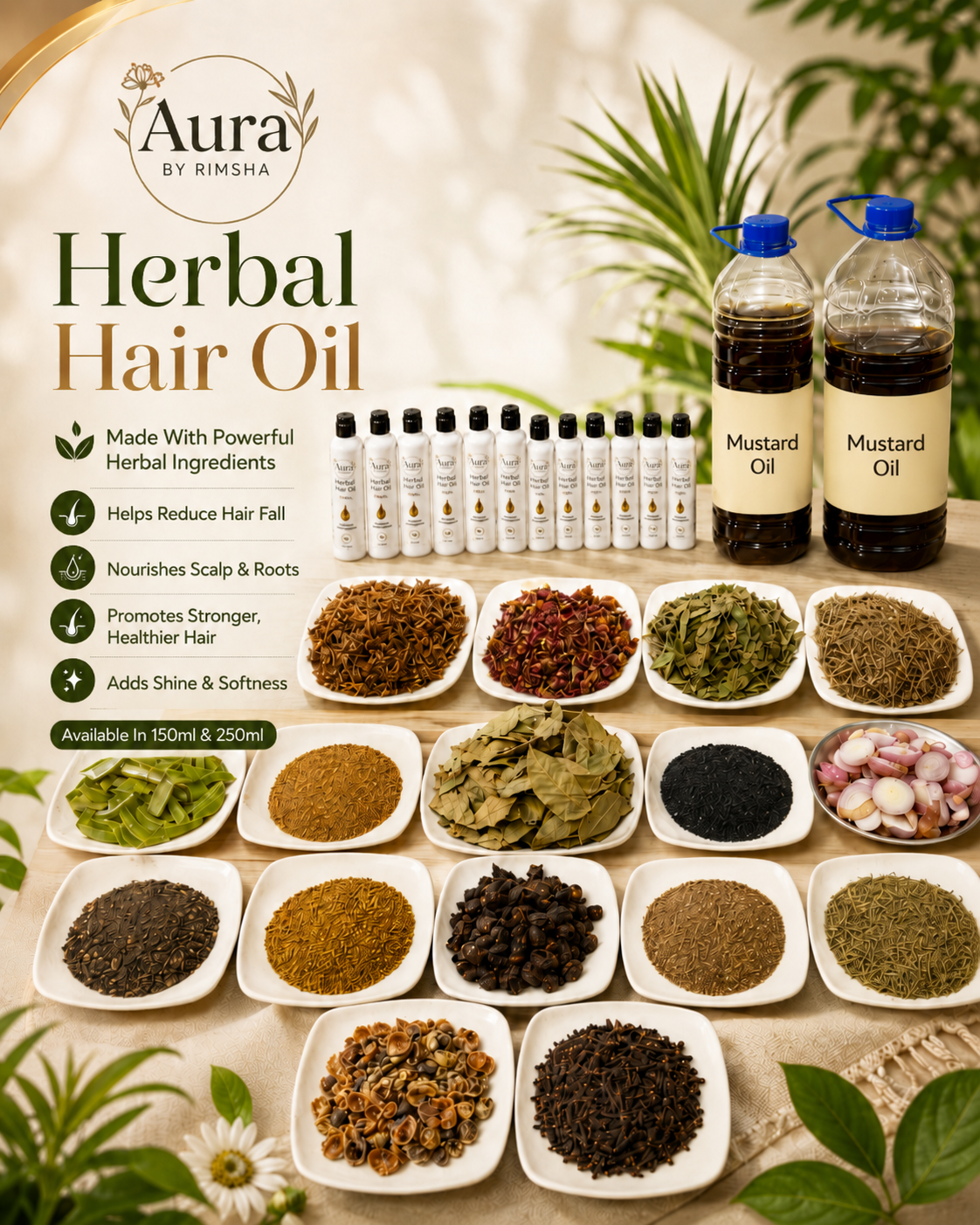 Herbal Hair Oil - 20+ Herbs for Hair Fall, Growth & Shine