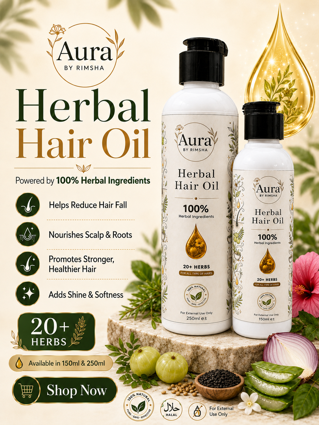 Herbal Hair Oil - 20+ Herbs for Hair Fall, Growth & Shine