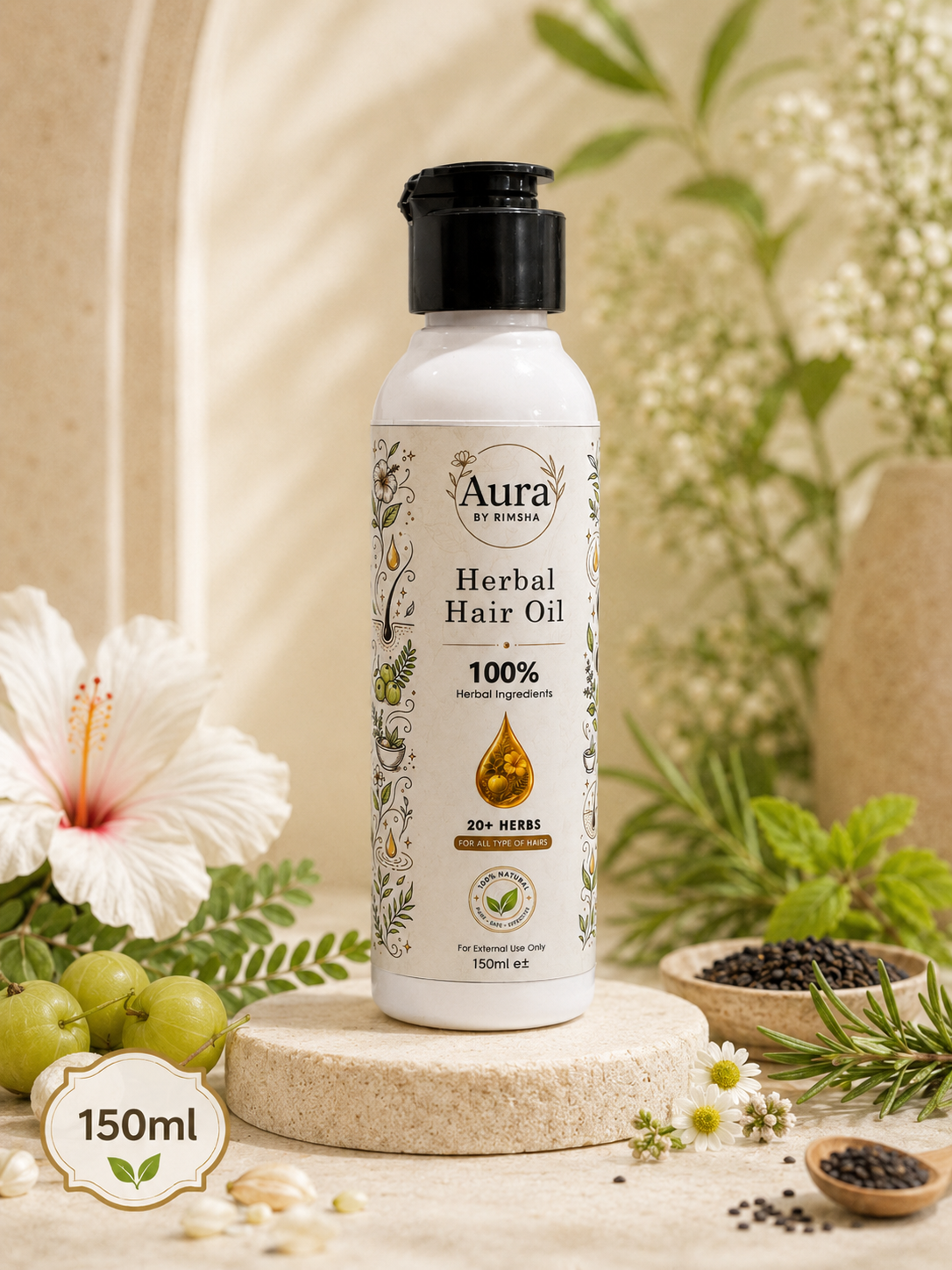 Herbal Hair Oil - 20+ Herbs for Hair Fall, Growth & Shine