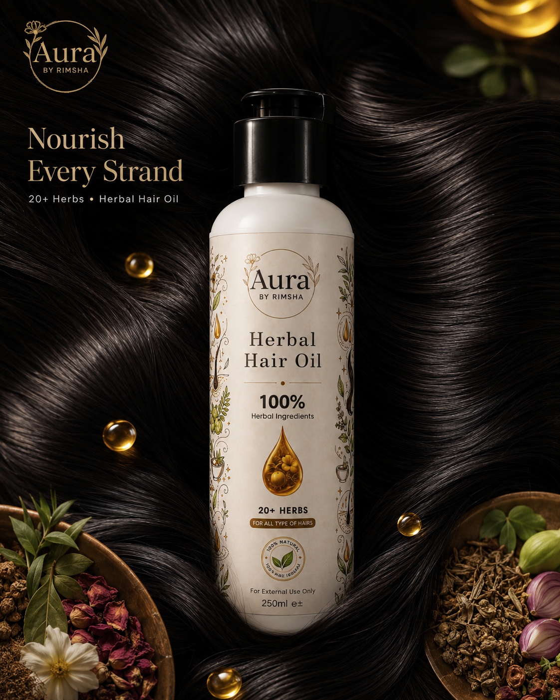 Herbal Hair Oil - 20+ Herbs for Hair Fall, Growth & Shine