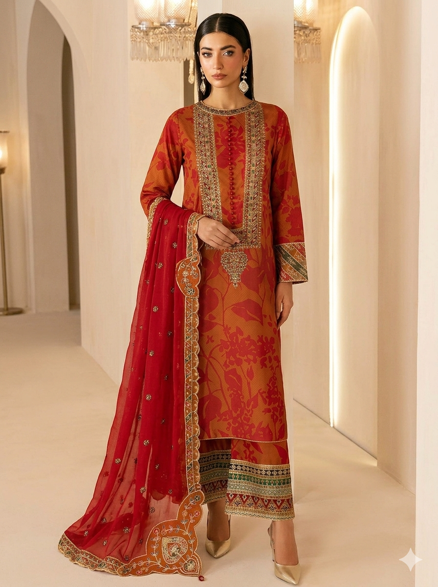 Aneela Lawn Embroidered 3 Piece | AN166
