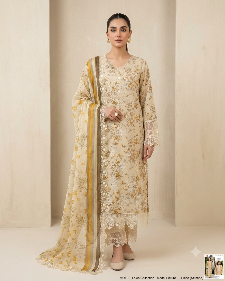 Motif Lawn Embroidered 3 Piece | MF300