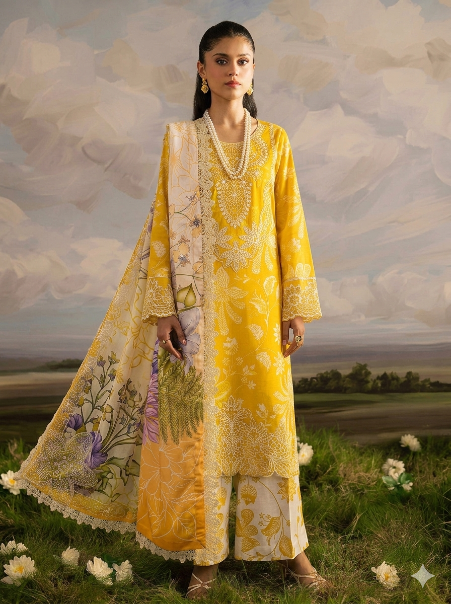 Mahnur Lawn Embroidered 3 Piece | UR100