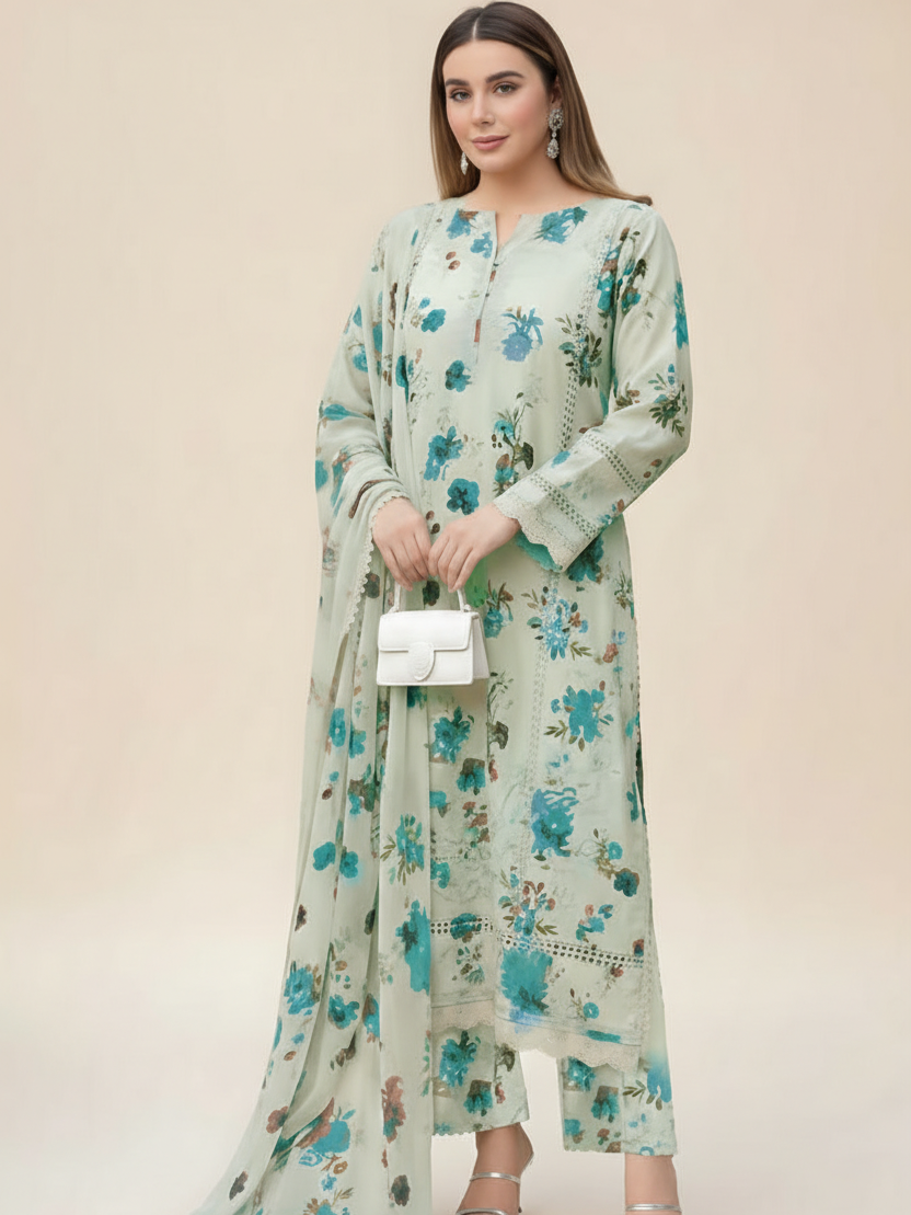 Aneela Lawn Embroidered 3 Piece | AN128