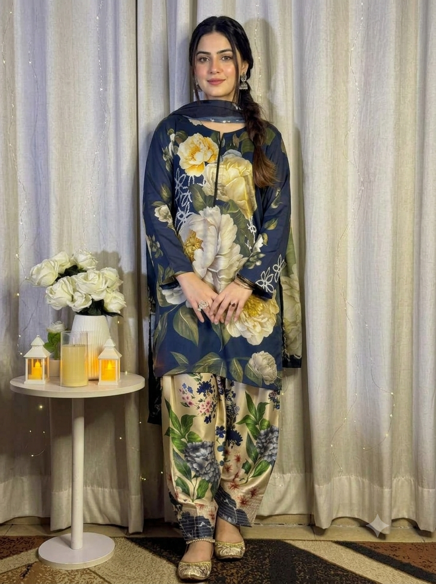 Maria B Silk Digital Printed 3 Piece | MB214