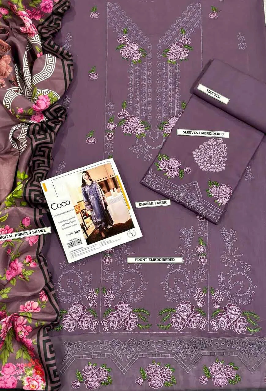 Jade Dhanak Embroidered 3 Piece | JD100