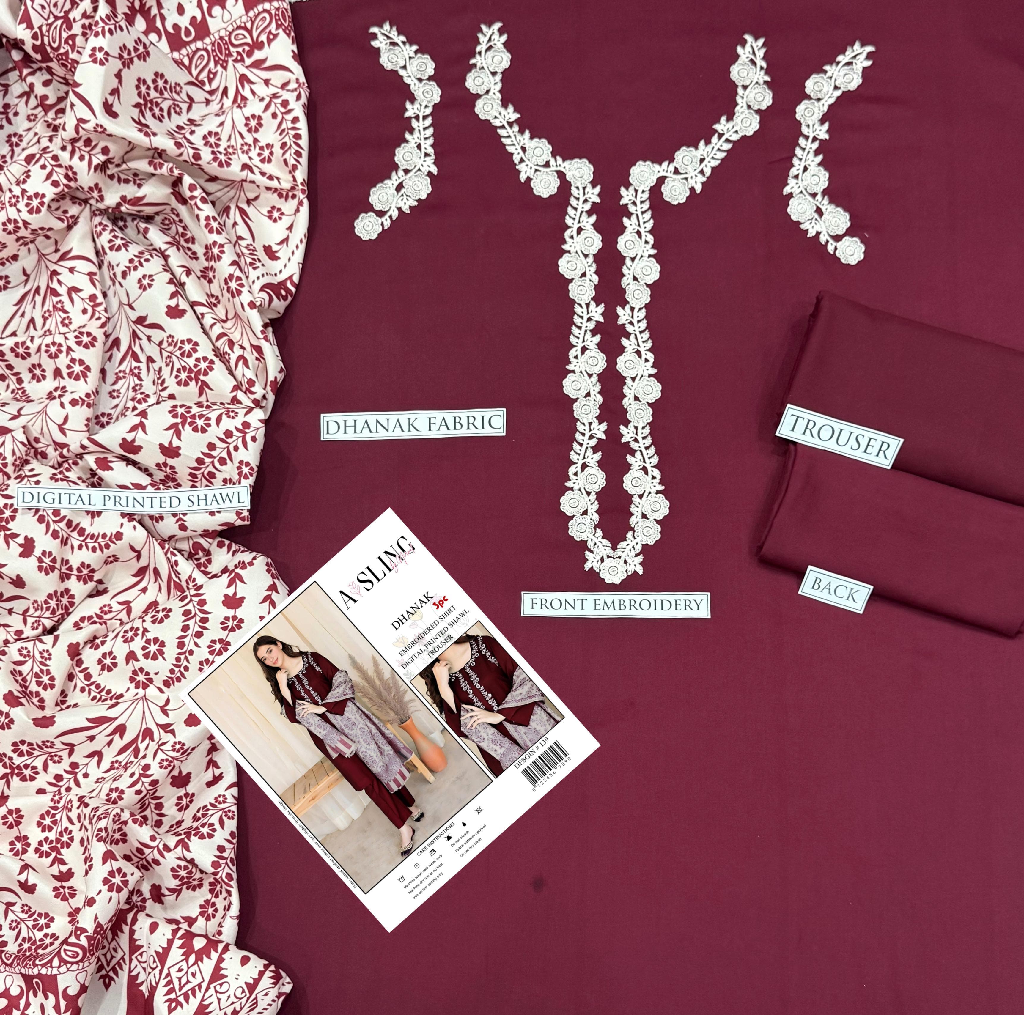 Aisling Dhanak Embroidered 3 Piece | AL107