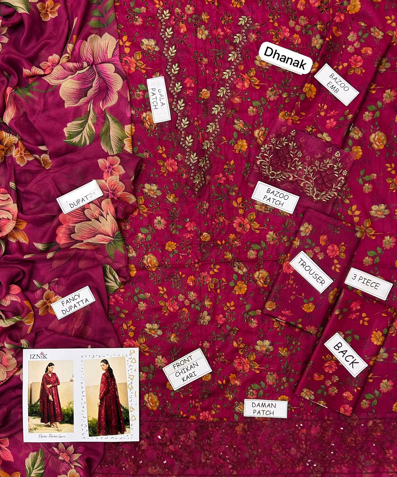 Iznik Dhanak Embroidered 3 Piece | IZ122