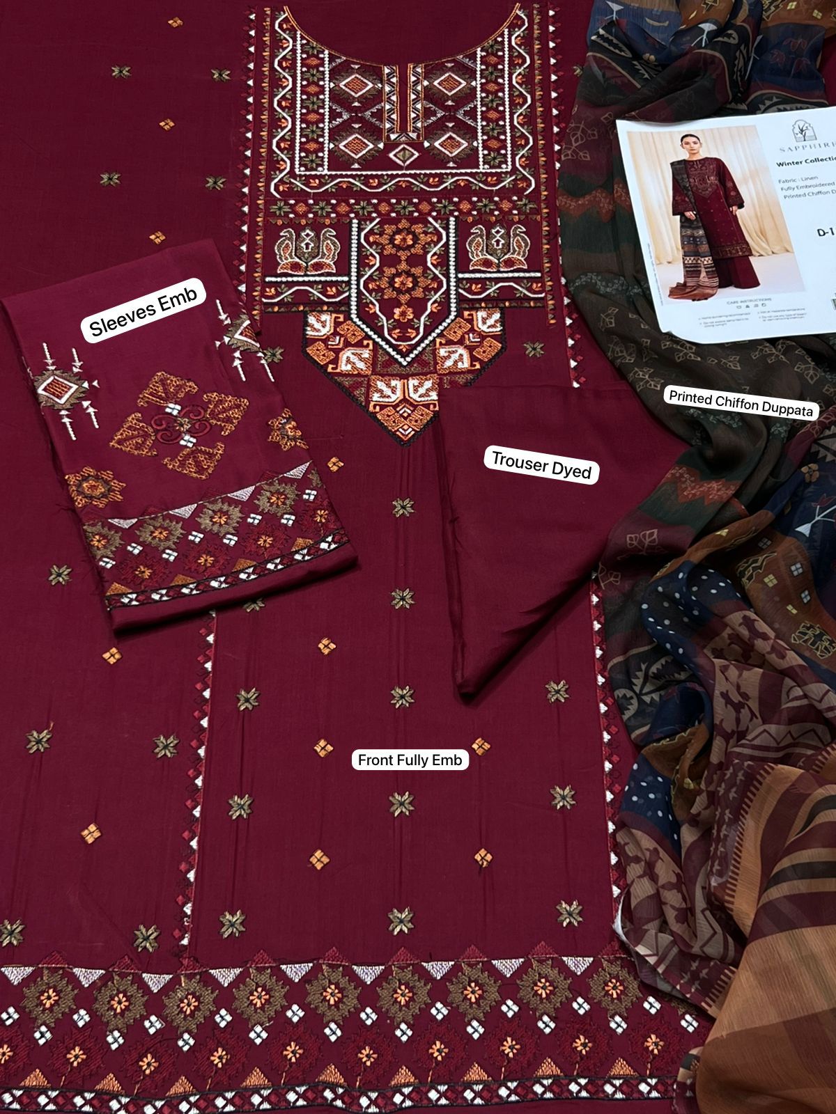 Sapphire Dhanak Embroidered 3 Piece | SP108