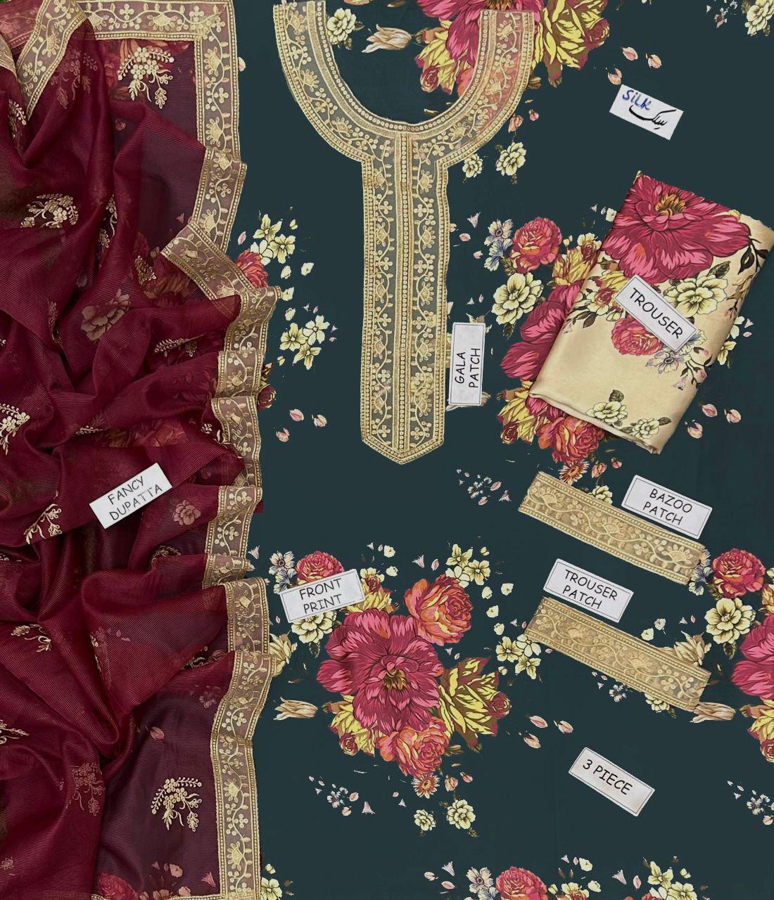 Humjoili Silk Embroidered 3 Piece | HJ100