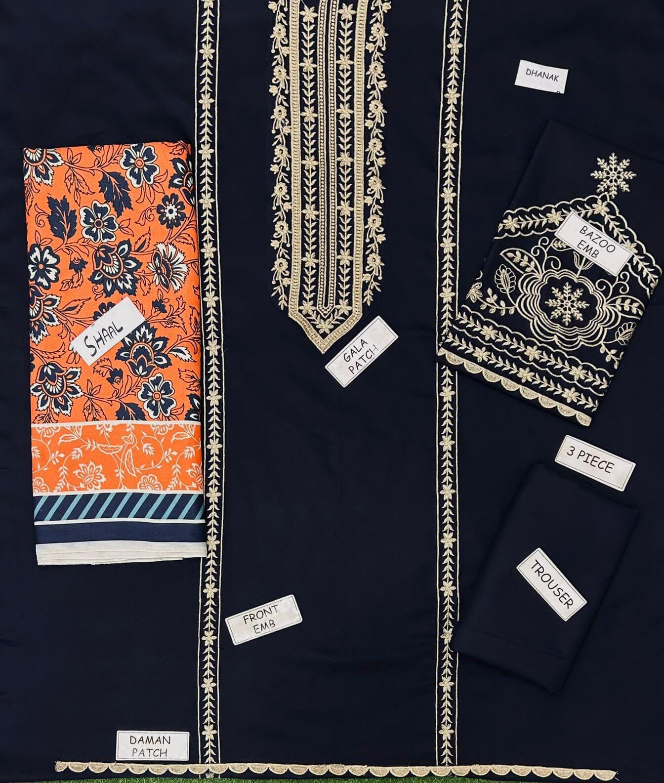 Kokum Dhanak Embroidered 3 Piece | KK100