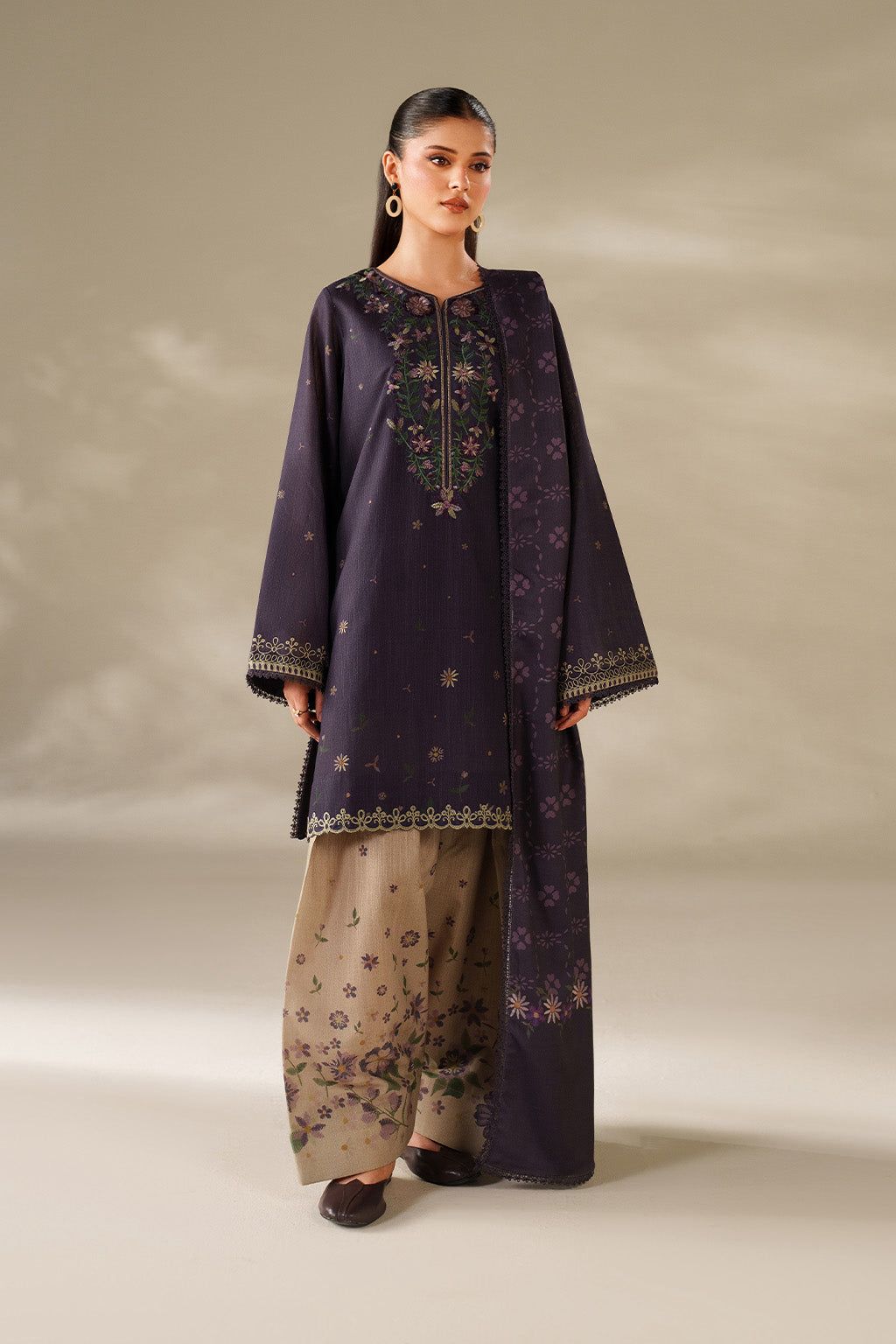 Iznik Dhanak Embroidered 3 Piece | IZ123