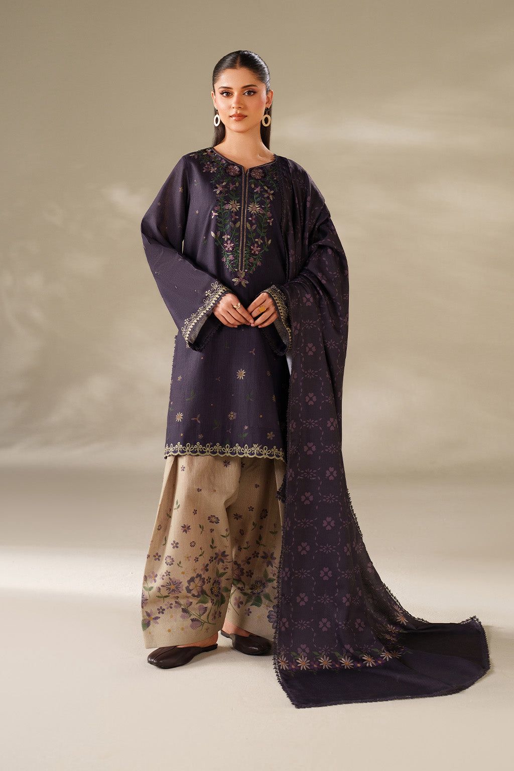Iznik Dhanak Embroidered 3 Piece | IZ123