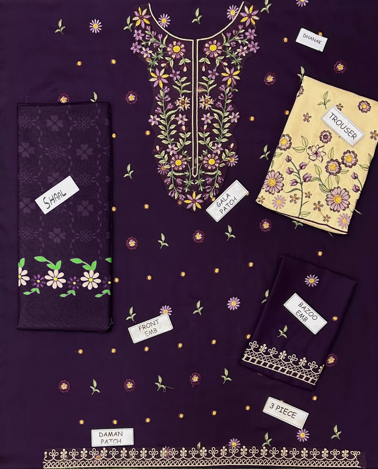 Iznik Dhanak Embroidered 3 Piece | IZ123