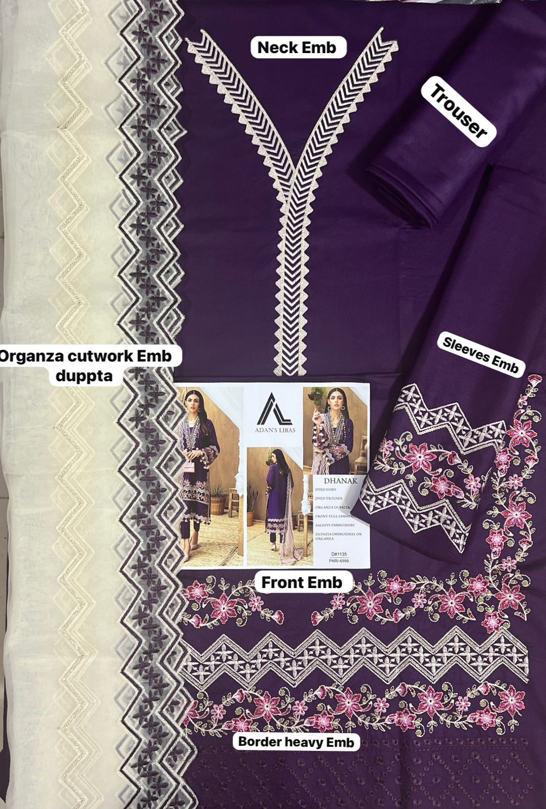 Adnan Libas Dhanak Embroidered 3 Piece | NL100