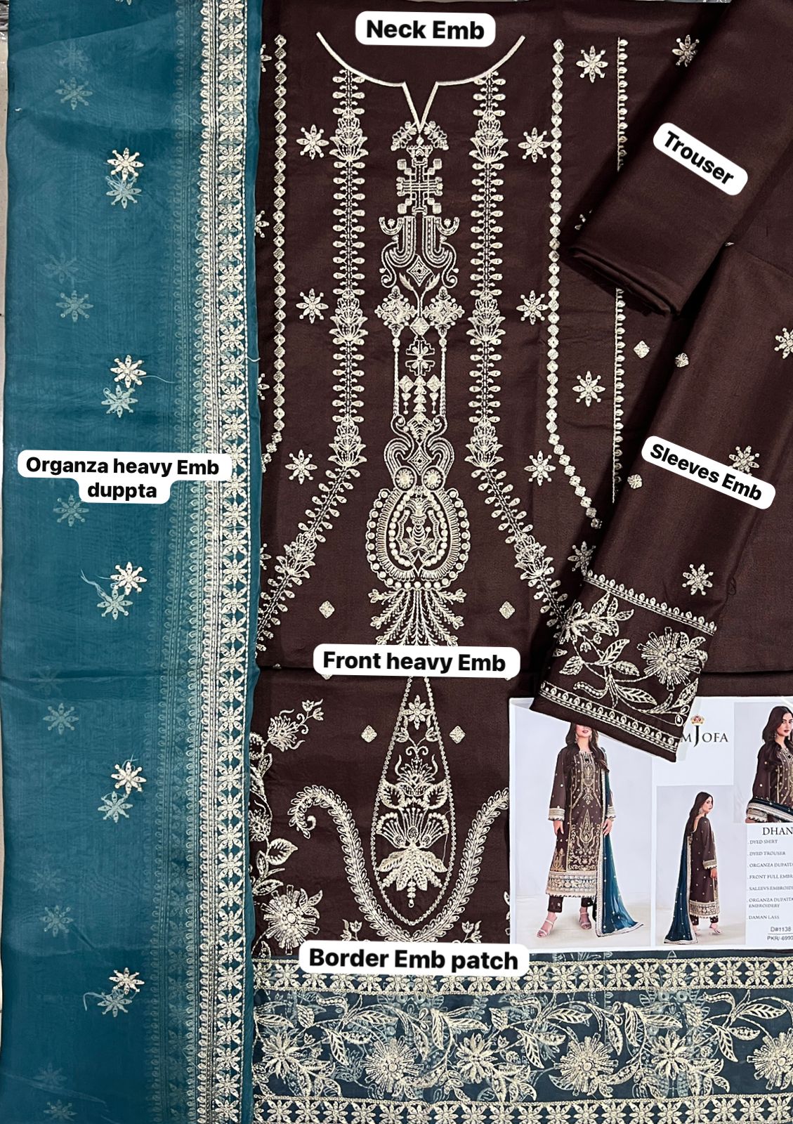 Asimjofa Dhanak Embroidered 3 Piece | AJ103