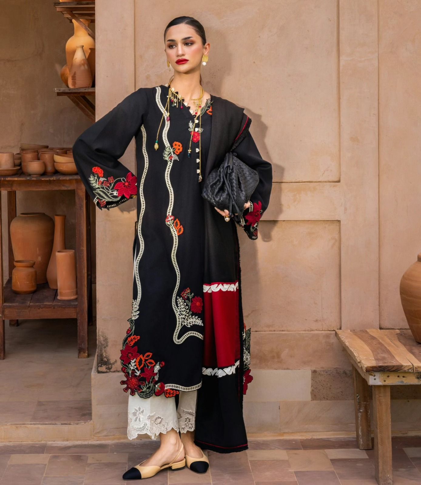 Crimson Dhanak Embroidered 3 Piece | CN106