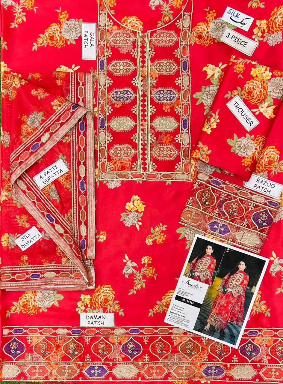 Aneela Silk Embroidered 3 Piece | AN117