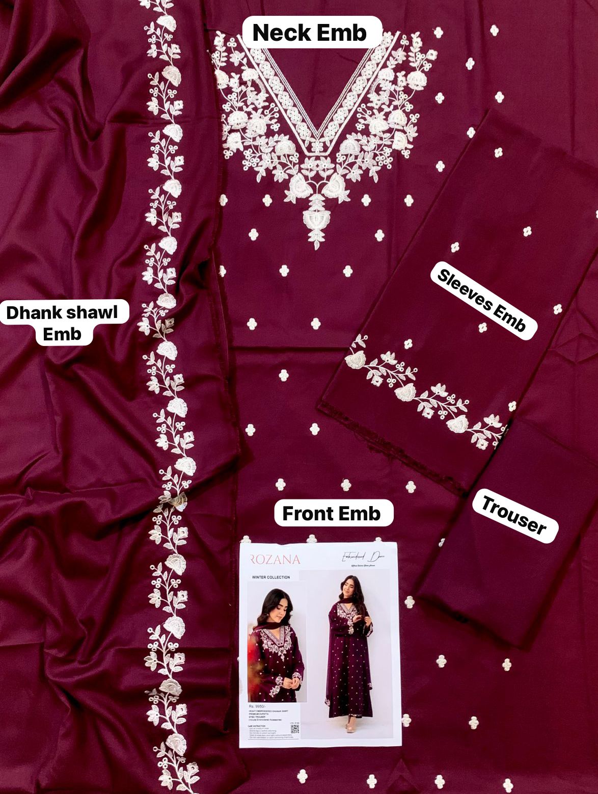 Rozana Dhanak Embroidered 3 Piece | RZ100