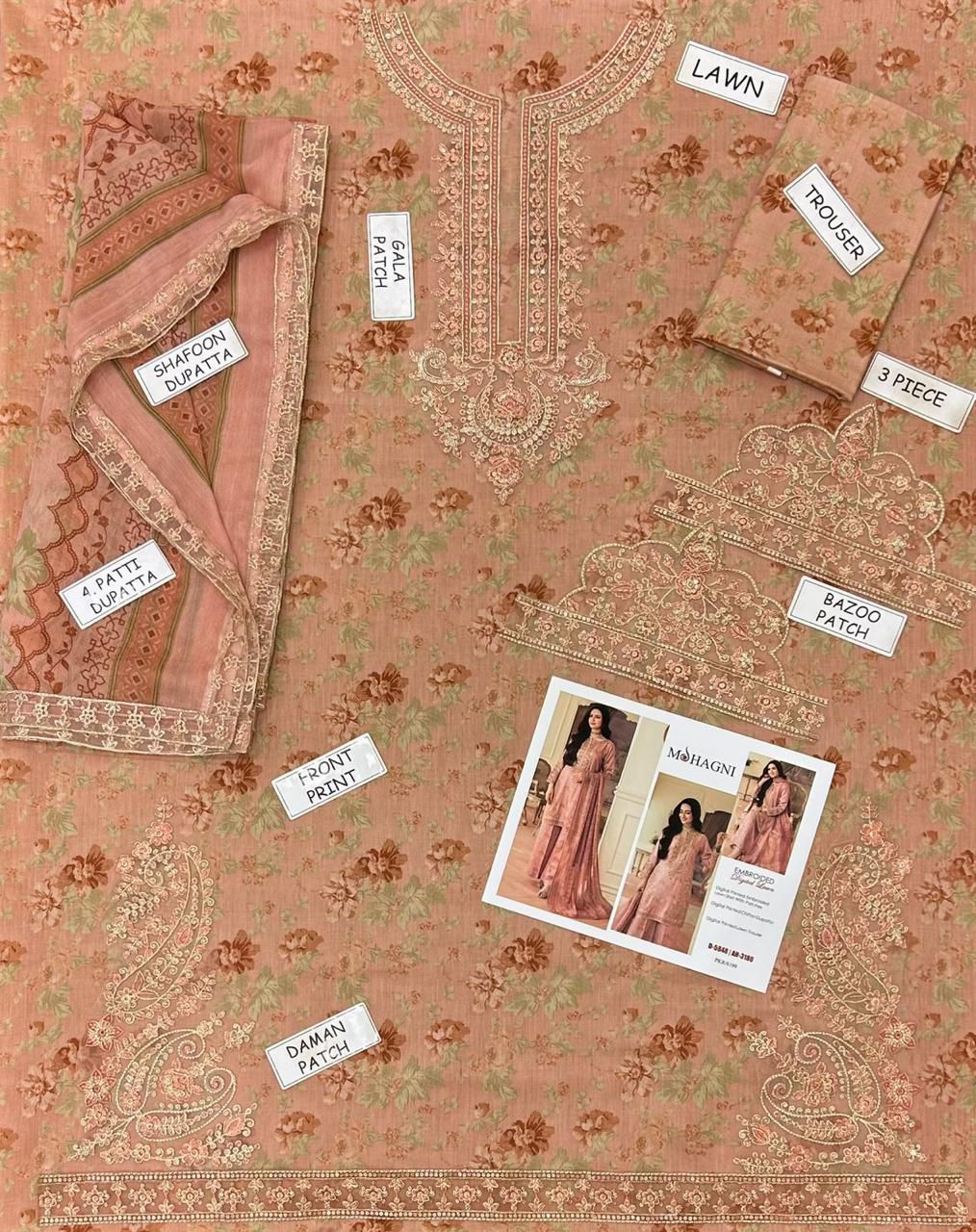 Mohagni Lawn Embroidered 3 Piece | MI113