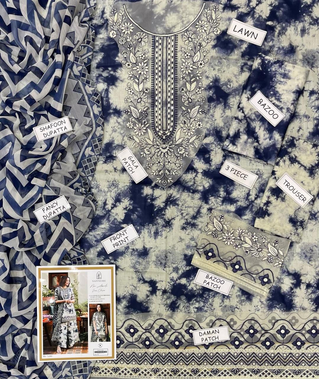 Sapphire Lawn Embroidered 3 Piece | SP115