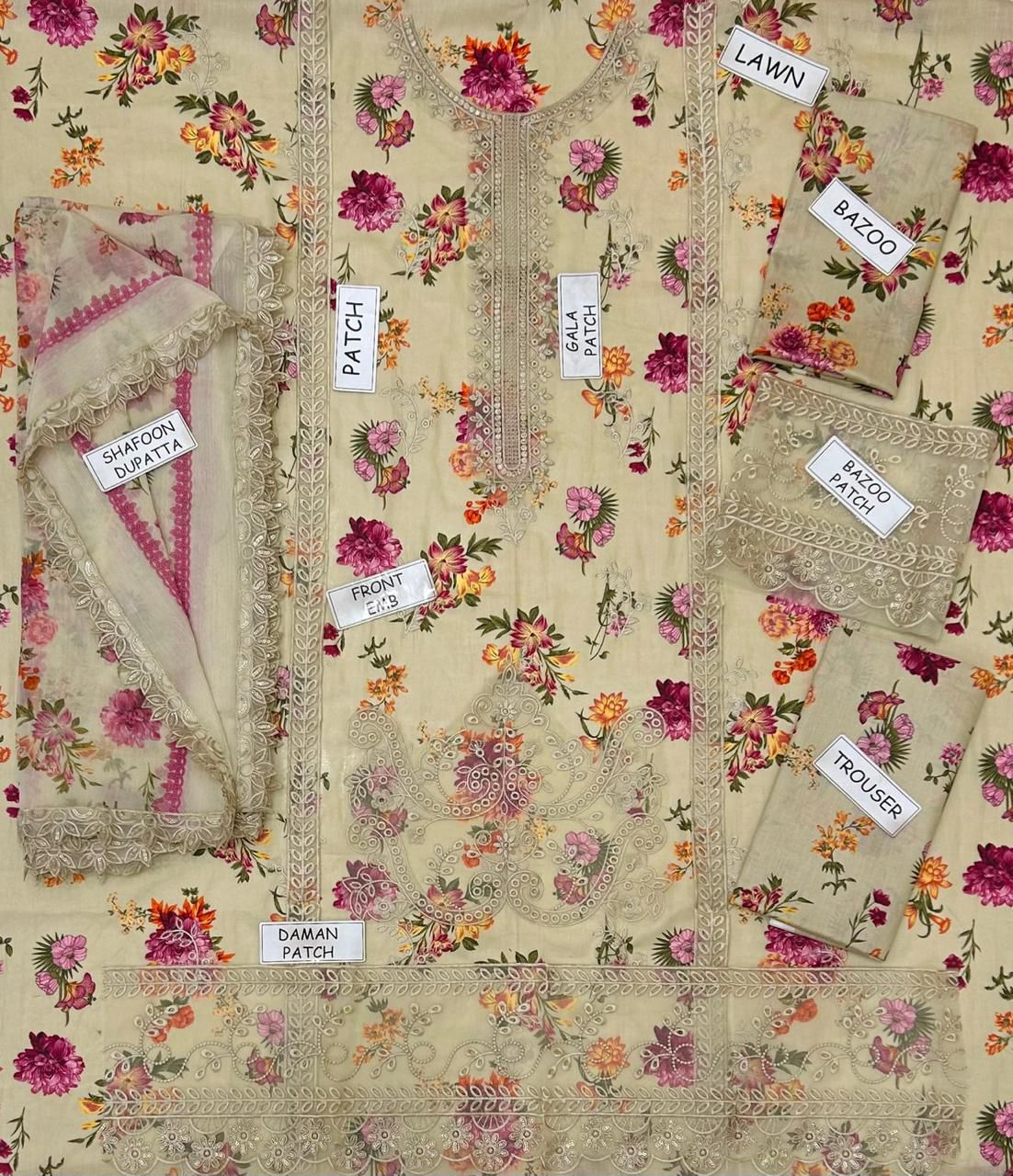 Aneela Lawn Embroidered 3 Piece | AN128