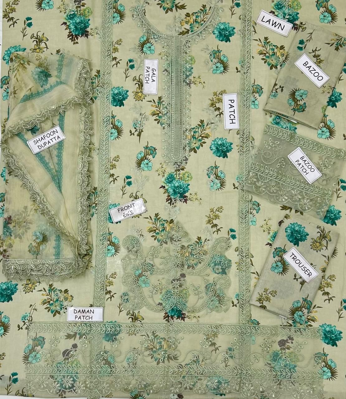 Aneela Lawn Embroidered 3 Piece | AN128