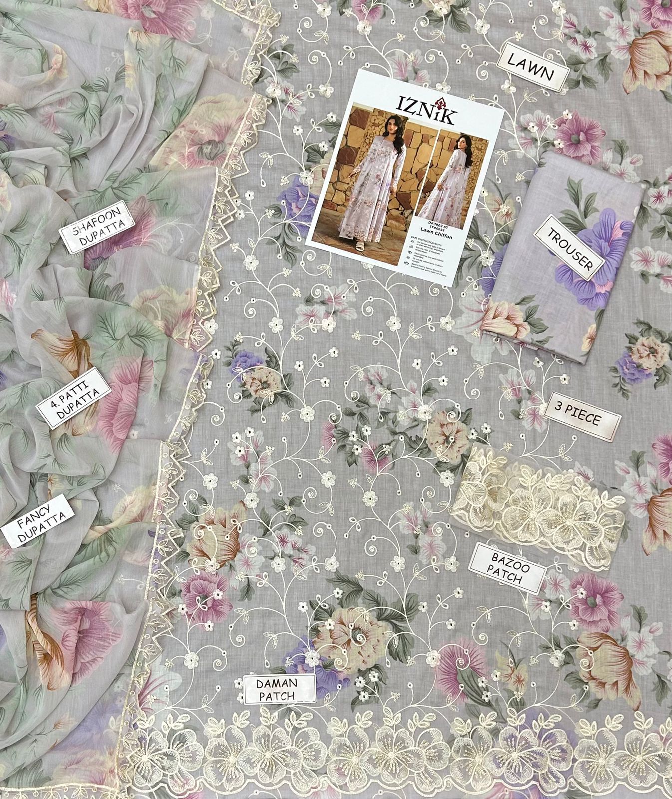 Iznik Lawn Embroidered 3 Piece | IZ115