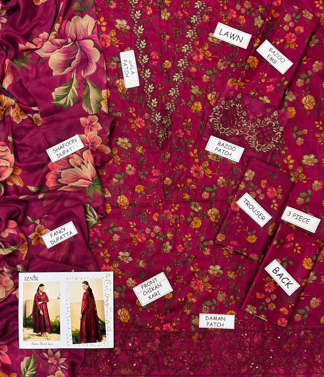 Iznik Lawn Embroidered 3 Piece | IZ114