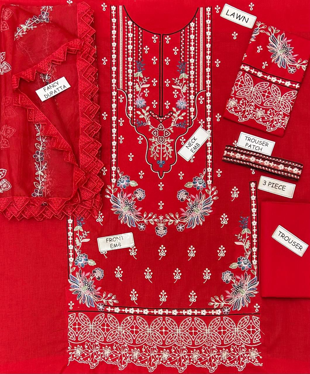 Aneela Lawn Embroidered 3 Piece | AN124