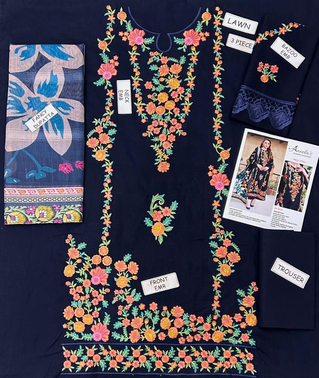 Aneela Lawn Embroidered 3 Piece | AN123